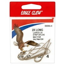 Eagle Claw 066NAH-4 Long Shank Offset Hook, Nickel, Size 4