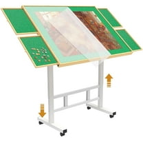 Adjustable Jigsaw Puzzle Table with Cover & Drawers, 1500-Piece Capacity, 34×26in Puzzle Board with Legs & Height Adjustment,White