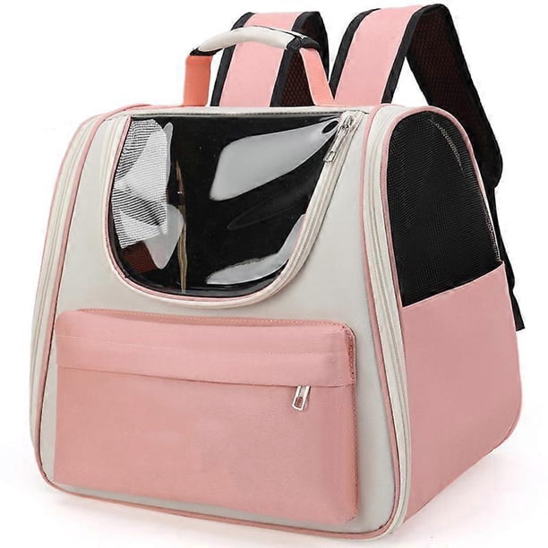 Pet Carrying Backpack Large Space Waterproof Breathable Portable Cat Carrier Bag with Handle for Puppy Pink