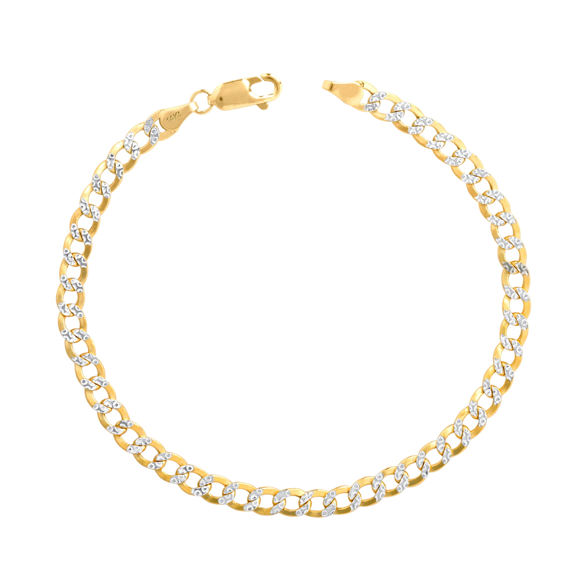 Nuragold 10k Yellow Gold 3.5mm Cuban Chain Curb Link Diamond Cut Pave Two Tone Bracelet or Anklet Womens Mens Lobster Clasp 7 7.5 8 8.5 9 