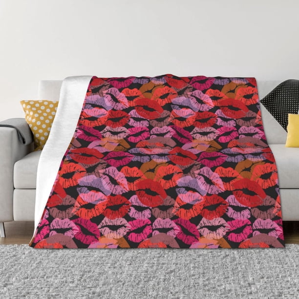 Fotbe Red Lips Kissing Manta de Franela con Estampado, Manta Ultrasuave para Cama, Sofá, Auto, Hipoalergénica y Antibolitas-80"x60"