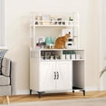 thumbnail image 2 of Shininglove Wood Cat Litter Box Enclosure Furniture with Shelf Storage & Cat Litter Mat, White, 2 of 6