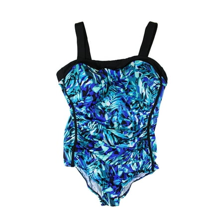 Inc International Concepts Plus Size Blue Printed Ruched Swimsuit 20W