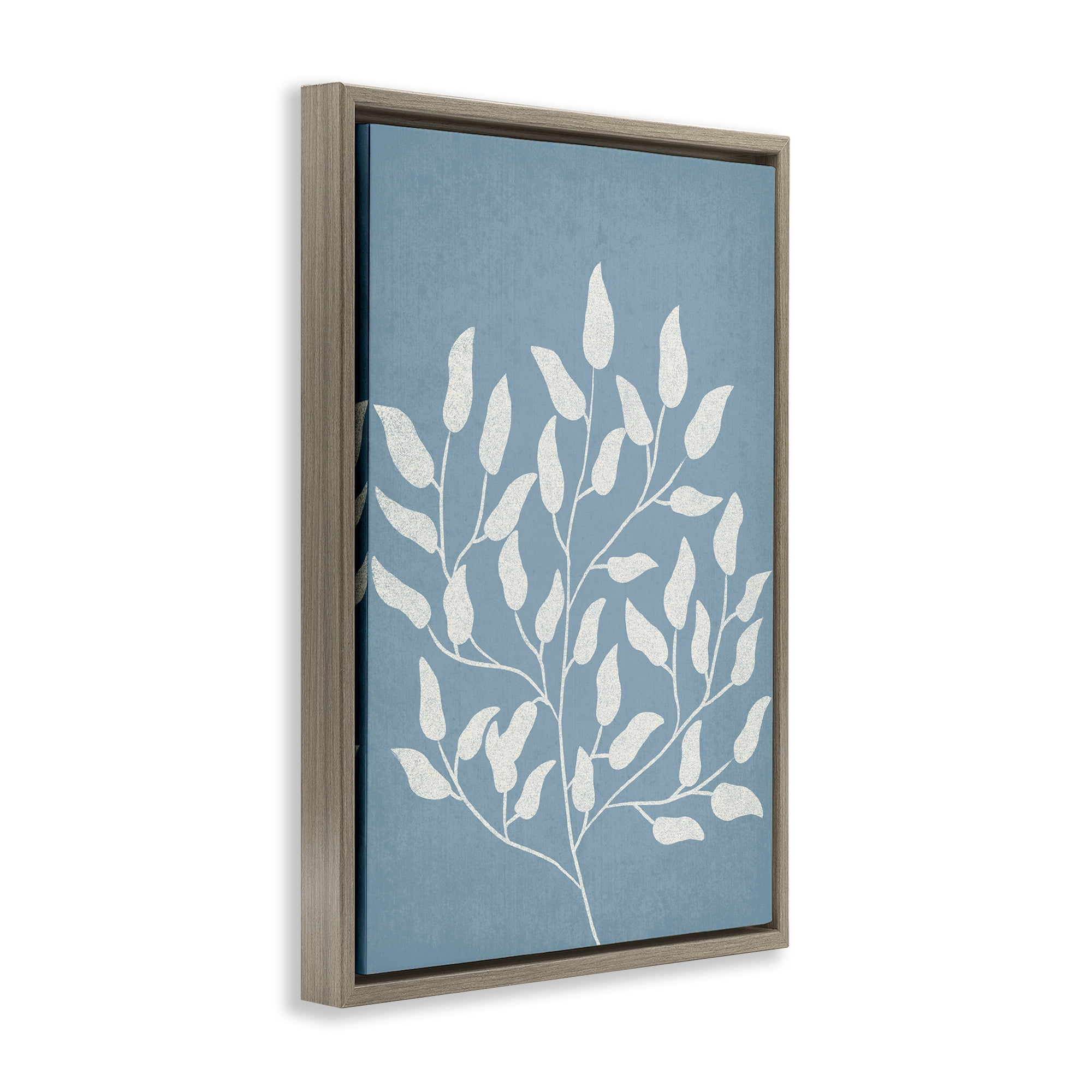 Stupell Industries Leaf Impressions on Blue Plants & Flowers Painting Brown Floater Framed Canvas Art Print Wall Art, 21 x 31