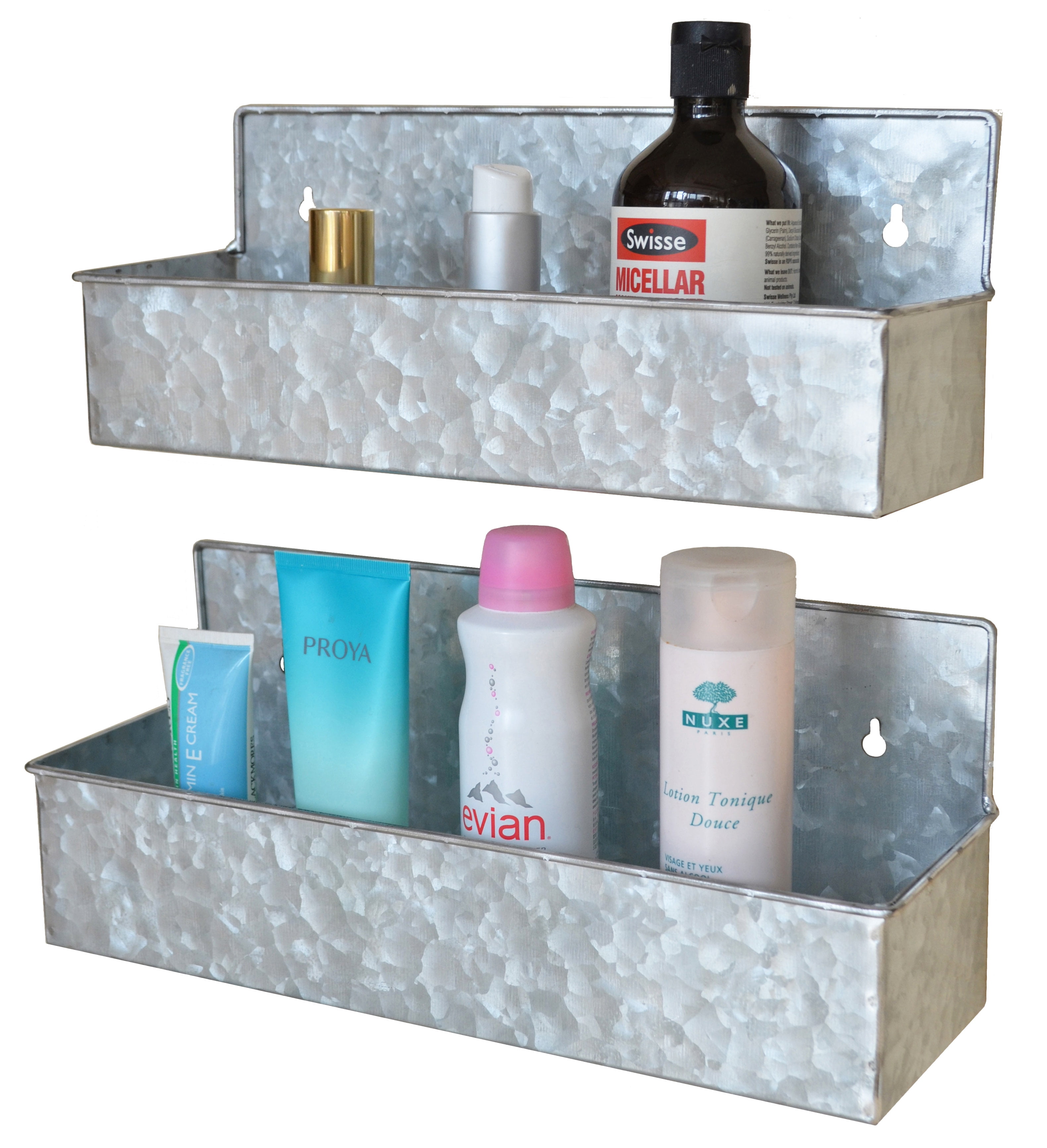 ShabbyDecor Farmhouse Wall Hanging Planters Galvanized Metal Storage Caddy Organizer Set of 2 Rustic Floating Shelves for Bathroom Kitchen Dining Room Living Room Entryway