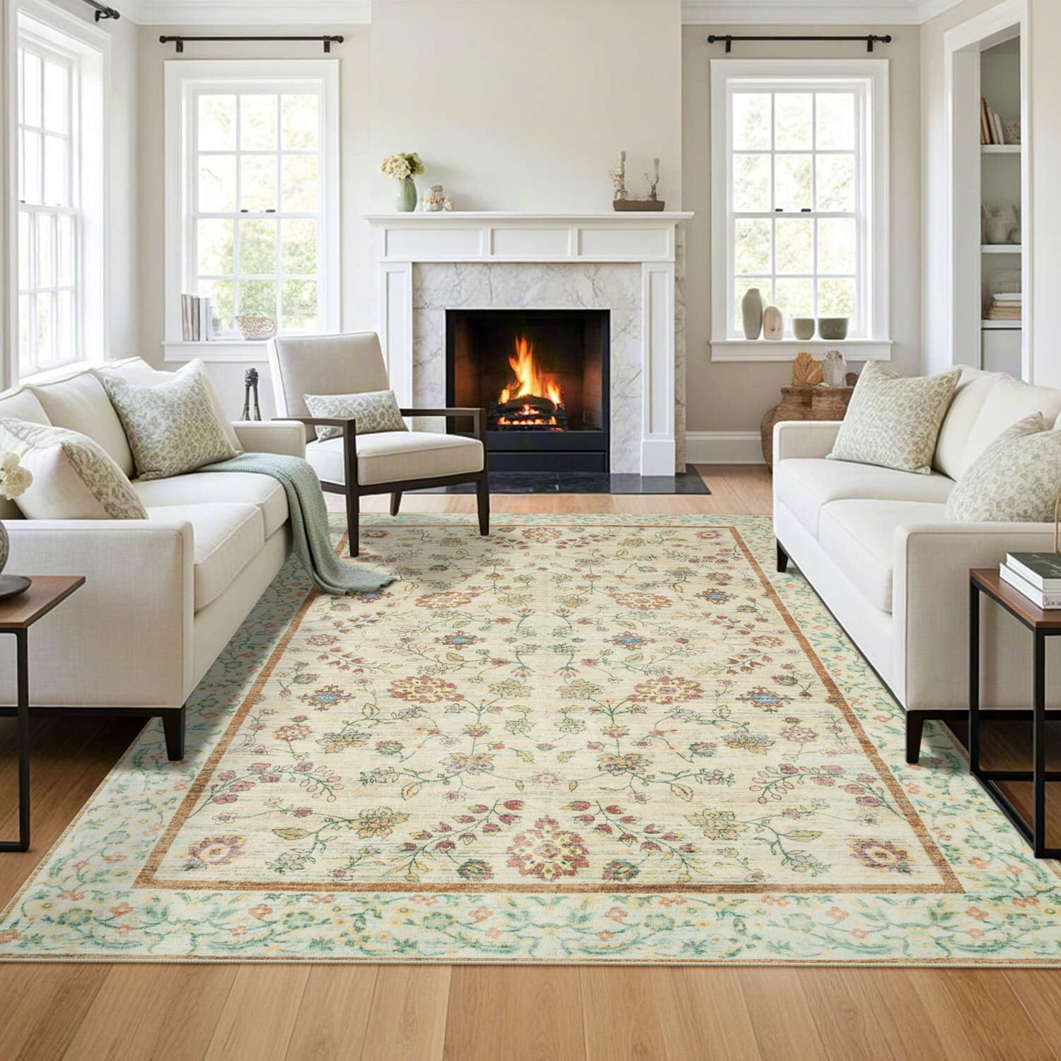 Ultrug Vintage Floral Rugs Soft Boho Area Rug Indoor Carpet for Living Room Bedroom Home Decor,5'x8',Light Yellow