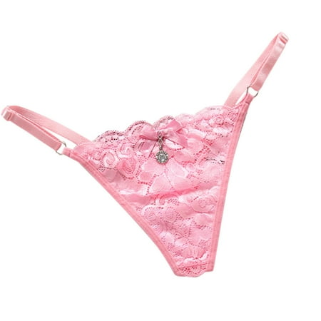 

DORKASM Stretch G-String Thongs Sexy Underwear for Women Panties T-Back Lace Tangas Pink One Size