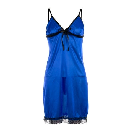 

wybzd Women Lace Silk Satin Nightdress Sleeveless Nighties V-neck Nightgown Plus Size