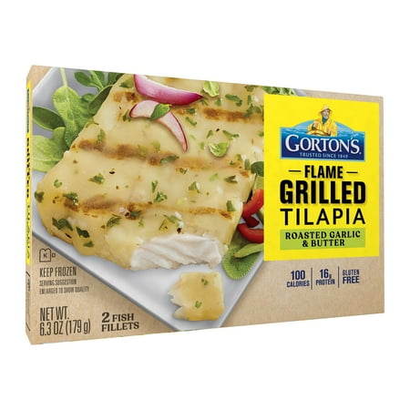 Gorton’s Grilled Tilapia Fillets with Roasted Garlic and Butter, Frozen, 2 Count, 6.3 Ounce Package