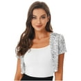 thumbnail image 3 of Aislor Women's Shiny Sequin Jacket Short Sleeve Open Front Cardigan Jacket Bolero Shrug Coat Tops Silver One Size, 3 of 7