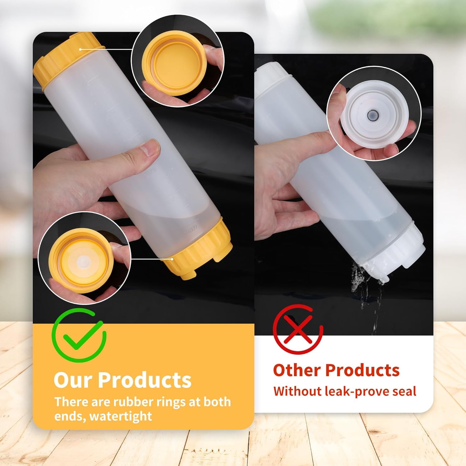 4pcs Inverted Condiment Squeeze Bottles, Leak-Proof Refillable Sauce Container for All Types Liquid, Plastic 24OZ FIFO Dispenser Ketchup Mustard Mayo Honey Syrup Oil