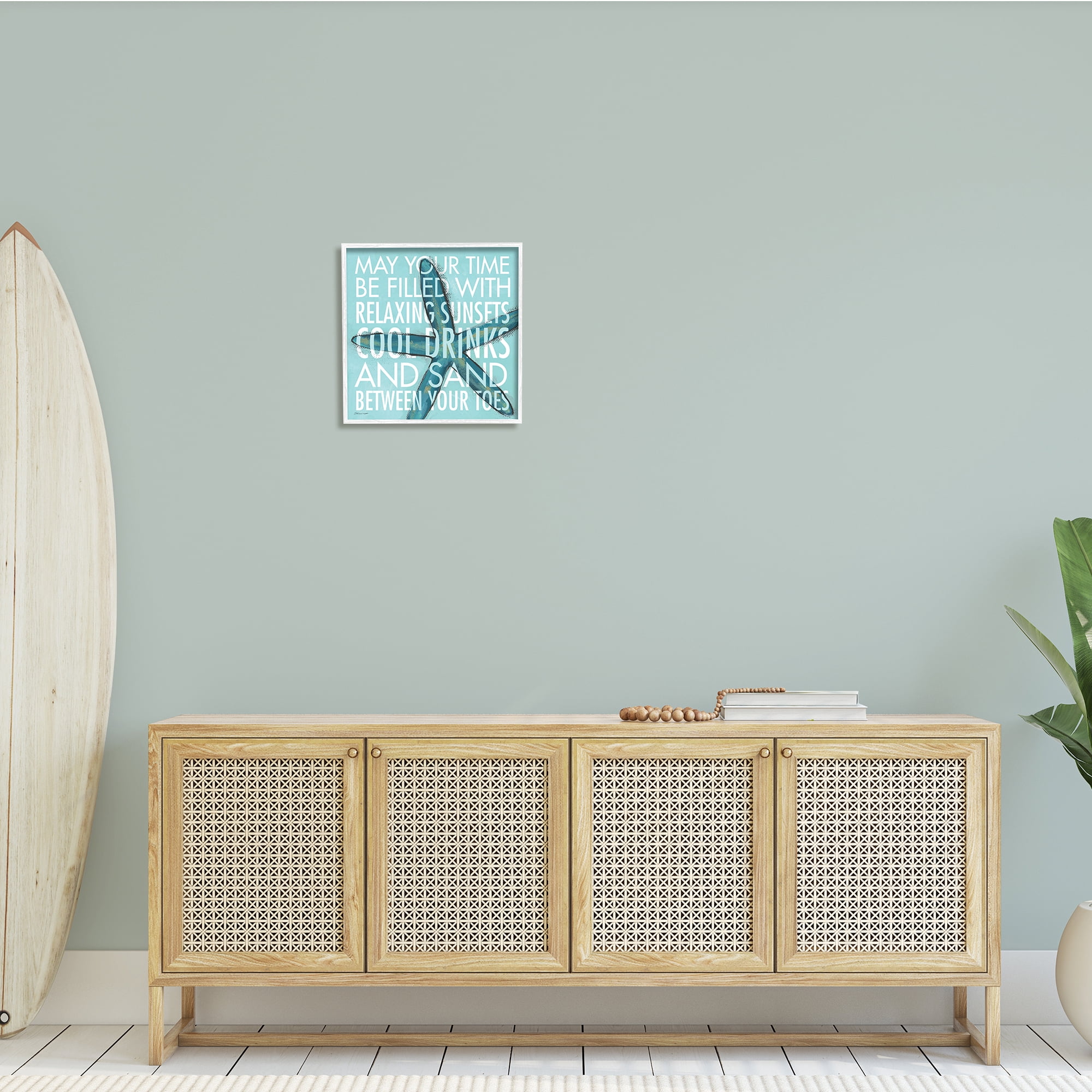Stupell Industries Sunsets Cool Drinks Sand Beach Phrase Blue Starfish, 17 x 17, Design by Stephanie Workman Marrott