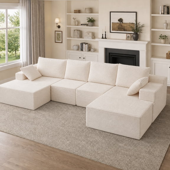 131" Oversized Cloud Boneless Sofa with 2 Ottoman