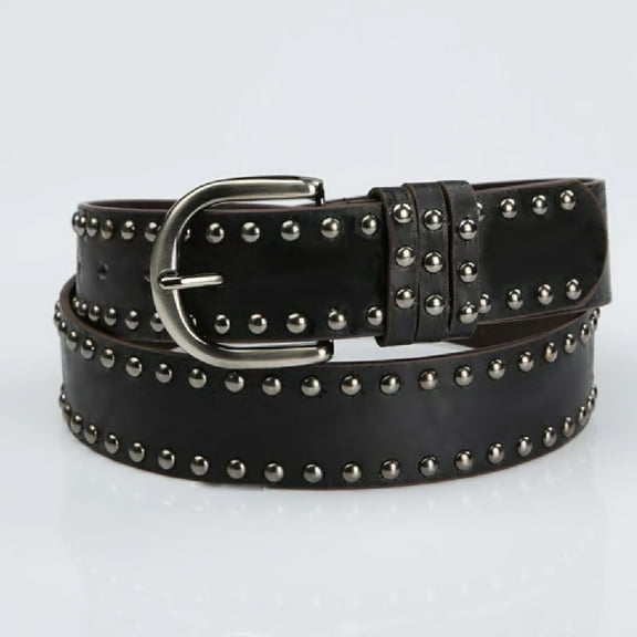 Zhuge Women's Leather Belt with Rivets & Silver Buckle, Stylish Studded Belt Perfect for Jeans, Pants & Dresses, Black