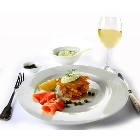 Canvas Print Salmon Plate Potato Wine Meal Food Vegetables Stretched Canvas 10 x