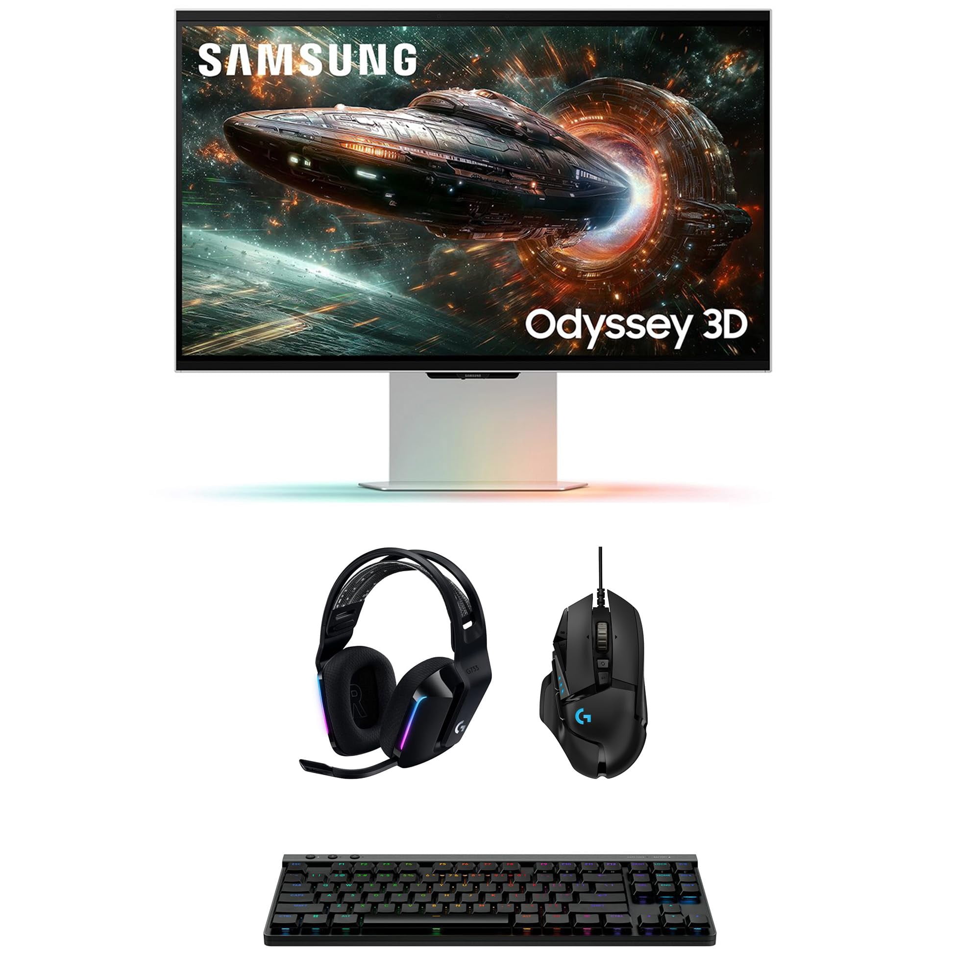 Samsung LS27FG900XNXZA G90XF 27" Odyssey 3D 4K 165Hz Gaming Monitor with G733 Headset, G515 Keyboard, and G502 Mouse (2025)