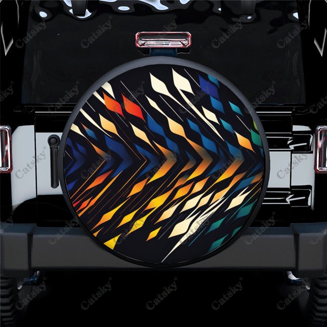 Colorful Thick Curved Lines Polyester Universal Spare Wheel Tire Cover Wheel Covers for Trailer RV SUV Truck Camper