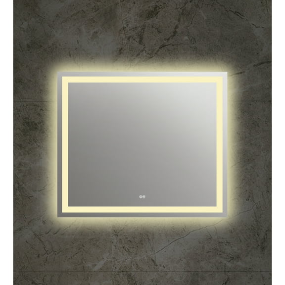 Square Mirror with Warm White LED Light and Dimmable Touch Button, Clear