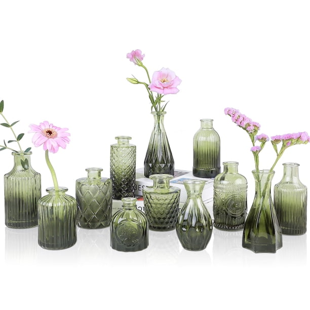 Set de 12 jarrones de cristal UPBUD, color verde, para decoración de bodas
