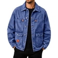 thumbnail image 2 of Thousandth Men's Vintage Denim Work Jacket Casual Cotton Long Sleeve Button Down Coats Utility Trucker Jacket with Multiple Pockets, 2 of 8