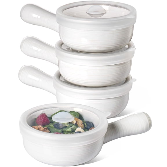 LE TAUCI French Onion Soup Bowls with Handles,15 oz Ceramic Soup Crocks Set of 2, Oven Safe for Broiling, Perfect for Soup, Chili, Stew, Microwave & Dishwasher Safe,White
