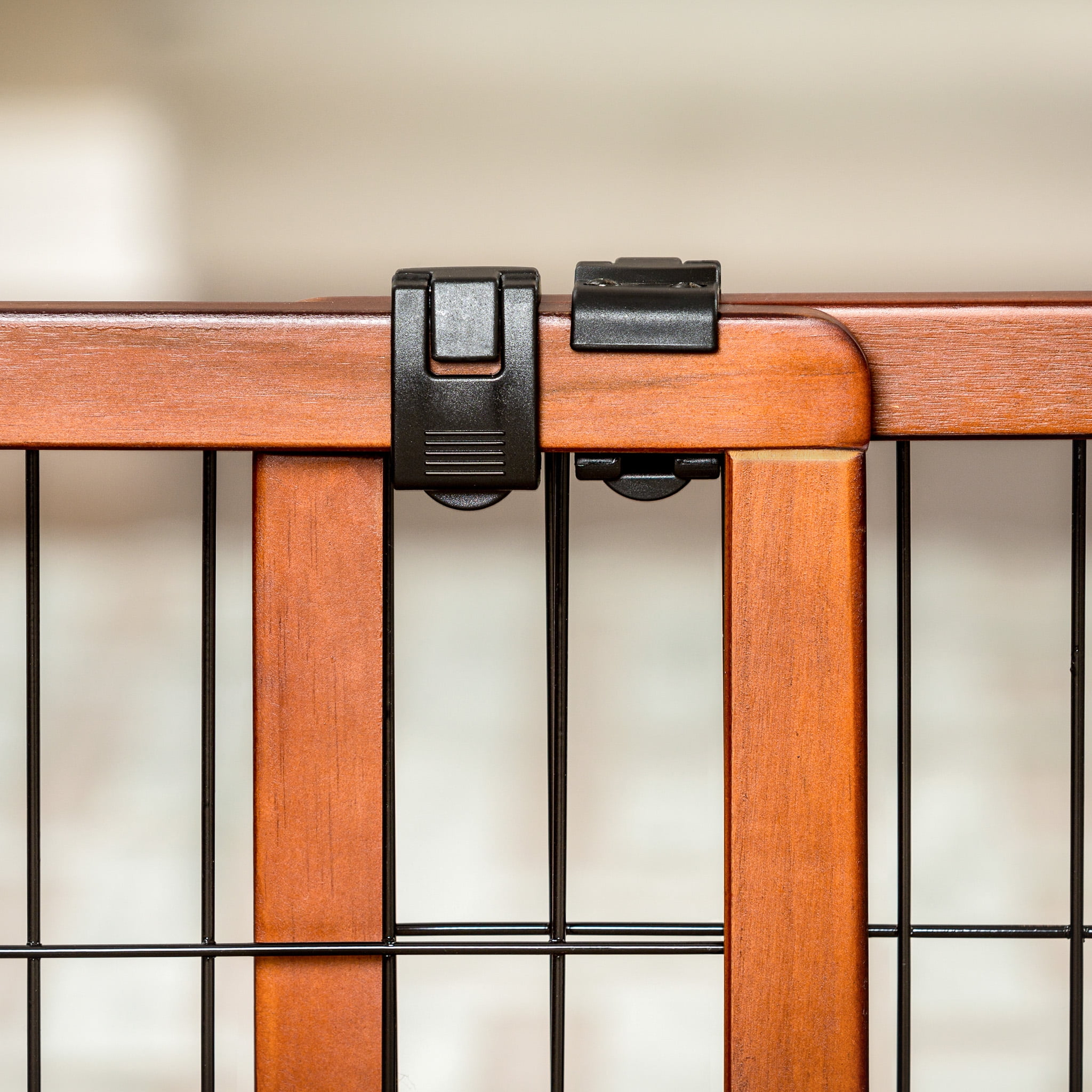 Carlson Pet Products, 41" - 70"L x 28"H Adjustable Freestanding Pet Gate, Premium Wood, Brown
