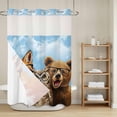 thumbnail image 6 of No Hook Shower Curtain with Snap in Liner, Hipster Fox Owl Waterproof Fabric Bathroom Curtain Mesh Top Window, Bear with Glasses Abstract Animal Art Shower Curtains 60x72in, 6 of 9