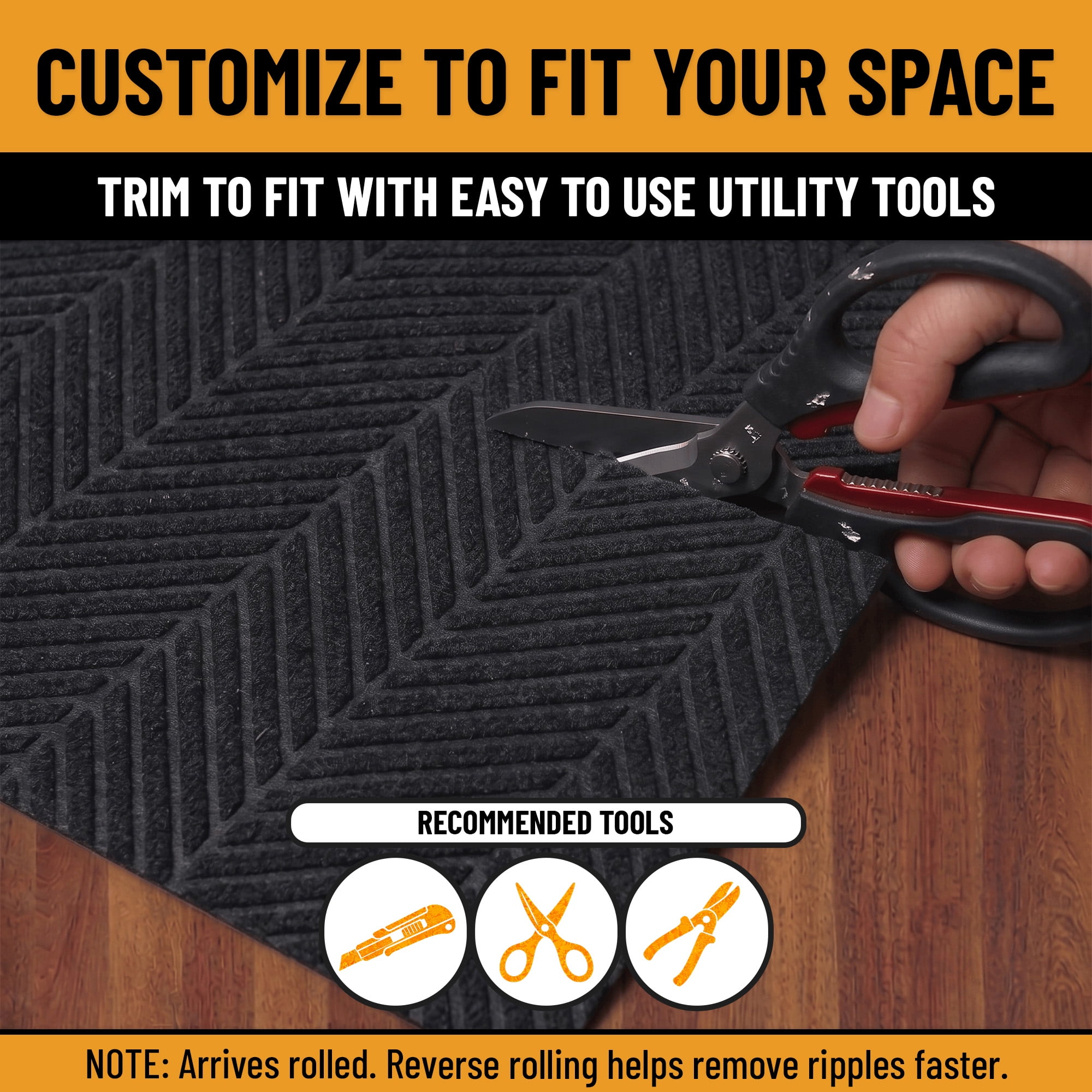 Ottomanson 2' x 9' Heavy Duty Non-Slip Runner Rug for Hallway, Waterproof Commercial Floor Mat, Black