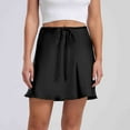 thumbnail image 4 of OSFVNOXV Summer Skirts for Women Satin Silk Mini Skirt Stretch Waistband A-Line Wrap Short Skirt with Drawstring, 4 of 7