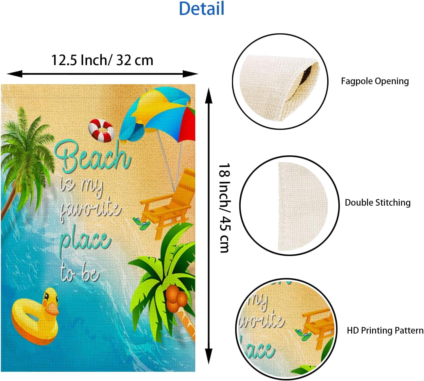 Welcome Summer Beach Decorative Garden Flag Tropical Hawaii Palm Leaves Coastal Outside Decorations Nautical Duck Swim Ring Beach Umbrella Yard Outdoor Decoration 12.5x18 Double Sided