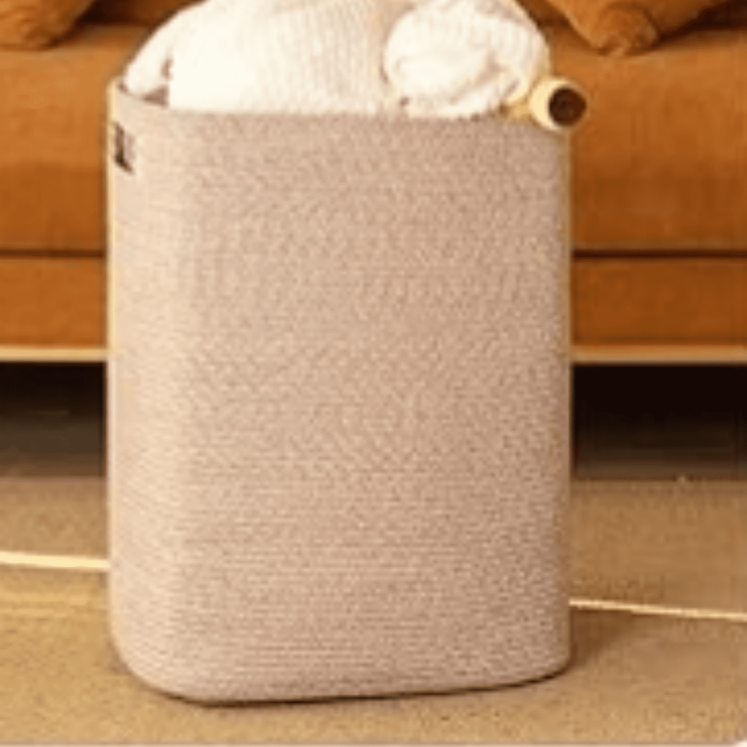 Laundry Hamper, Rectangle Cotton Laundry Basket with Handles, Large Blanket Basket for Living room, Woven Drative Storage for Toys,Clothes,Pillows-16x13x22in-Brown variegated