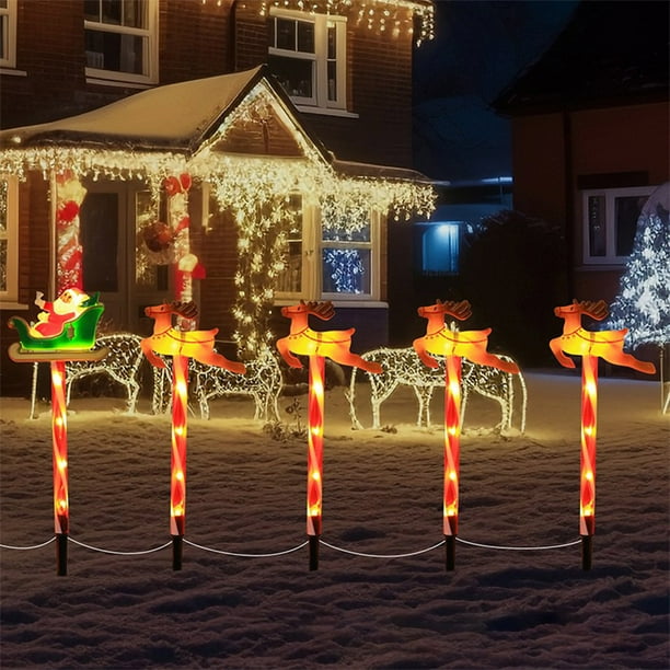 Luces solares navideñas LED con forma de trineo de Papá Noel, muñeco de nieve, caja de regalo, modelado, modo de color cálido, luces solares de suelo, decoración para exteriores, jardín, patio, una o