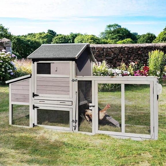 78" Mobile Chicken Coop with Wheels for 4-6 Chickens, Large Wooden Hen House Duck Cage with Run, Nesting Box, Pull-Out Tray, Waterproof Asphalt Roof