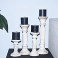 thumbnail image 2 of Handmade Mango Wood Eco-friendly Traditional Antique White Set Of Four 6",9",12" & 15" Pillar Candle Holder, 2 of 7
