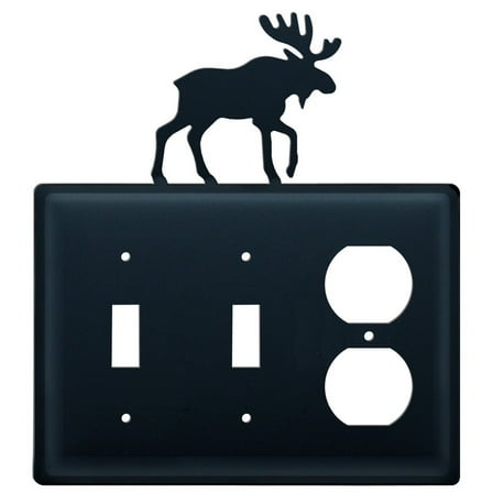 Double Switch and Duplex Outlet Cover with Moose Accent, Black