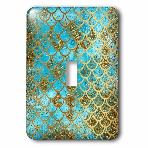 3dRose Sparkling Teal Luxury Elegant Mermaid Scales Glitter Effect Art print - Single Toggle Switch