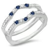 Dazzlingrock Collection 14K Blue Sapphire & White Diamond Wedding Band 5 Stone Enhancer Guard Double Ring, White Gold, Size 9.5