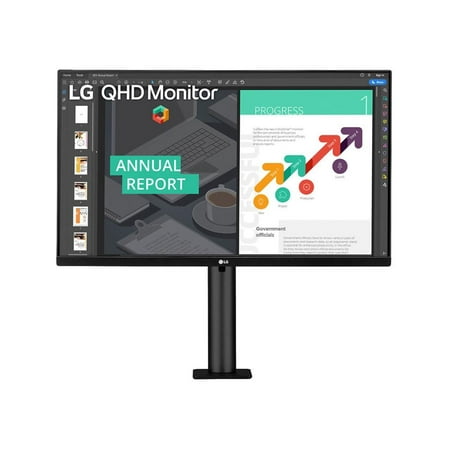 LG - 27” Ergo IPS QHD Monitor with Ergonomic Stand & C-Clamp - Black