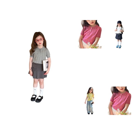 Krdevn Short Sleeve Knit Polo Shirt with Textured Pattern (Little Girls, Big Girls),13-14 Years