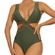 thumbnail image 1 of Gibobby Bañador de una pieza Traje de baño de 1 pieza con cuello redondo y corte en la parte delantera para mujer(Verde,CH), 1 of 5