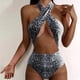 thumbnail image 2 of Traje de baño siamés de moda para mujer, Bikini Sexy con estampado de piel de serpiente y lazo Halter en la cintura Fridja  nalpqowj19944, 2 of 5