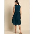 thumbnail image 3 of Janasya Indian Chinese Neck Sleeveless Solid Teal Cotton Western Dress For Women, 3 of 5
