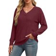 thumbnail image 3 of Tawop Women Shirts Womens Tee Shirts Long Sleeve V Neck Knitted Red L(Us:8), 3 of 7
