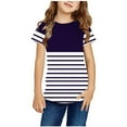 thumbnail image 2 of T-Shirts for Girls, Cotton Lightweight Short Sleeve Crew Neck T Shirt Striped Print Cotton Summer Tops Casual Loose Blouse Tees Shirts Purples 4-5T, 2 of 5