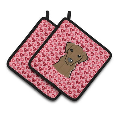 Caroline's Treasures Chocolate Labrador Hearts Pair of Pot Holders