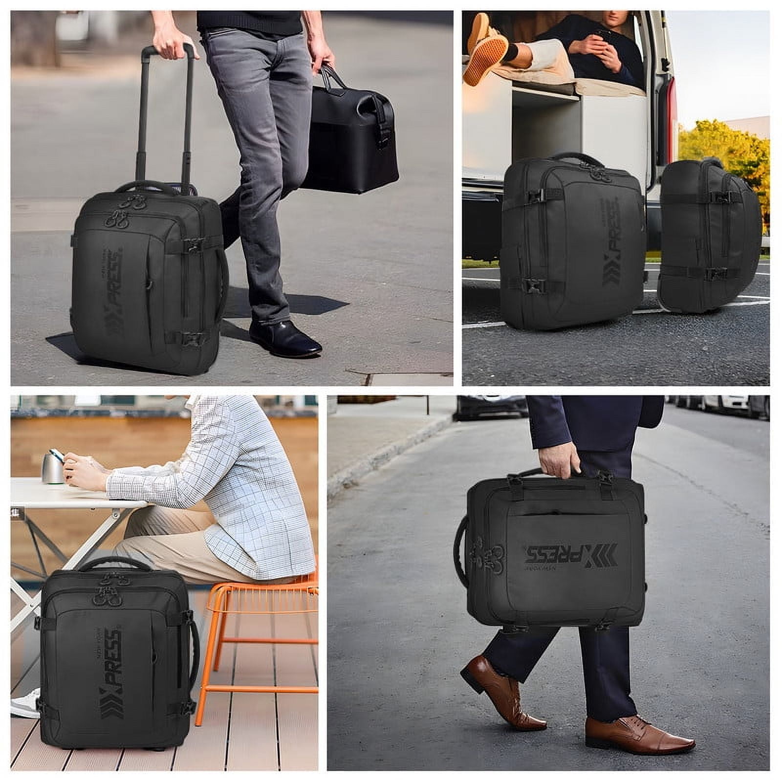17" Underseat Carry On Luggage Airplane Approved,Water Resistant Softside Rolling Suitcase Lightweight Personal Item Travel Bag,Black - TA069