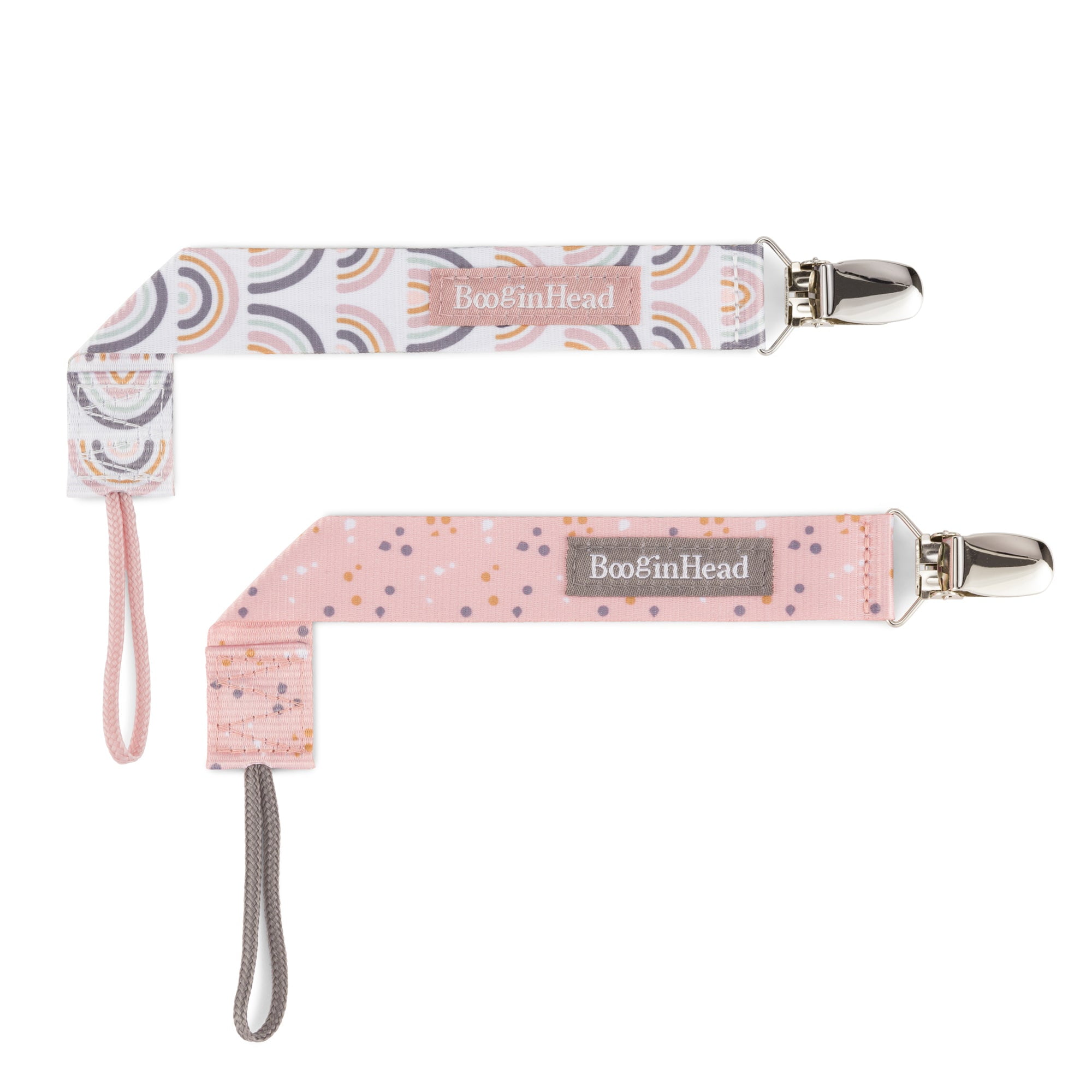 2-Pack Pacifier Clips Color: Pink Rainbows