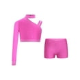 thumbnail image 2 of Miutii Kids Girls Dance Outfit 2 Piece Shiny One Shoulder Crop Top with Shorts Gymnastics Yoga Workout Activewear Hot Pink 6, 2 of 4