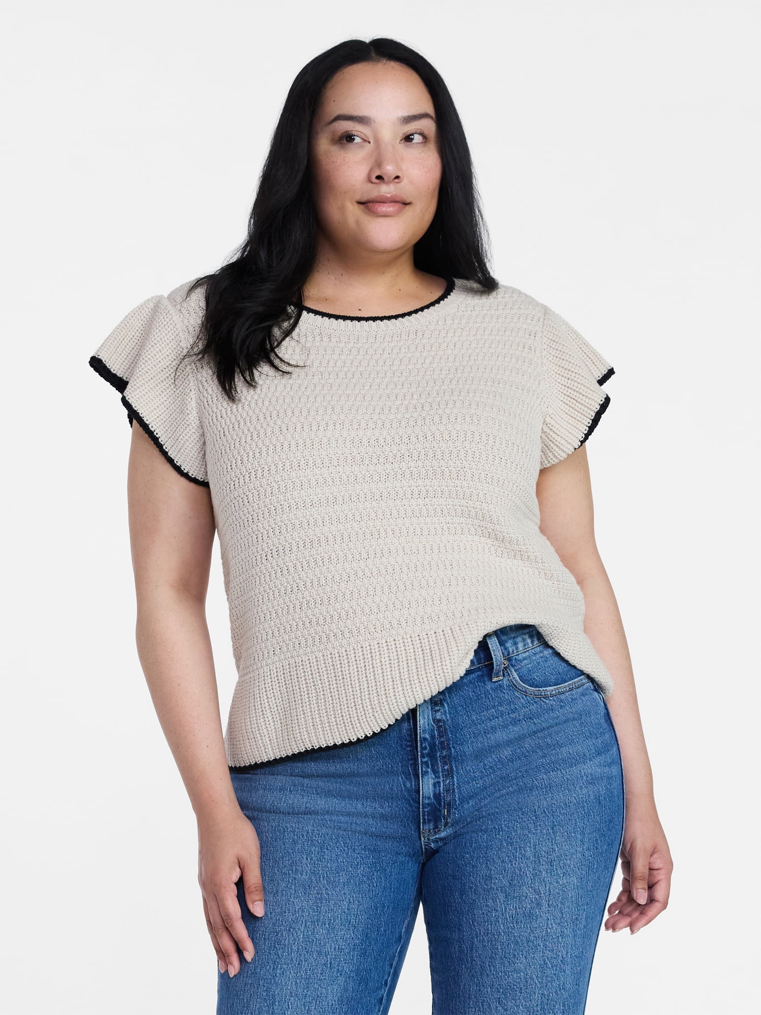 Time and Tru Women's Flutter Sleeve Sweater, Lightweight, Sizes XS-XXXL