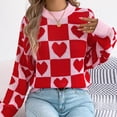 thumbnail image 7 of Women Valentines Day Sweater Crew Neck Cute Heart Sweaters Long Sleeve Casual Ribbed Knit Pullover Top Wine, L, 7 of 7